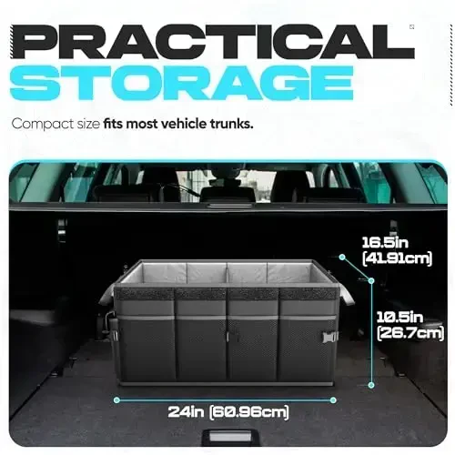FORTEM Car Trunk Organizer, Collapsible Multi Compartment SUV Organizer, Foldable Storage for Car Accessories for Women Men, 600D Oxford, Non Slip Bottom, Securing Straps, Soft Cover (65L) - 4