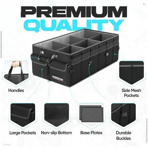 FORTEM Car Trunk Organizer, Collapsible Multi Compartment SUV Organizer, Foldable Storage for Car Accessories for Women Men, 600D Oxford, Non Slip Bottom, Securing Straps, Soft Cover (85L) - MODAZONE (1)