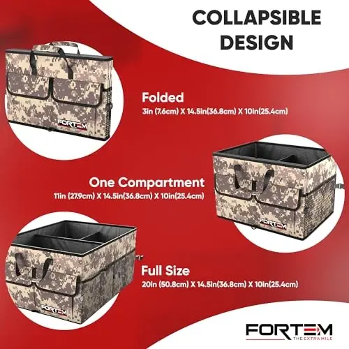 FORTEM Trunk Organizer For SUV Car Trunk Organizer, Foldable Storage, Car Accessories for Women Men, Collapsible Multi Compartment, 600D Oxford, Non Slip Bottom, Securing Straps, Soft Cover (65L) - 6