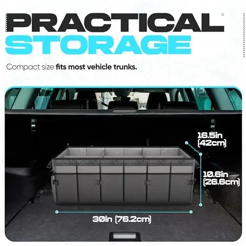 FORTEM Car Trunk Organizer with Cooler, Collapsible Multi Compartment SUV Organizer, Foldable Storage for Car Accessories for Women Men, 600D Oxford, Non Slip Bottom, Securing Straps Soft Cover (105L) - 10