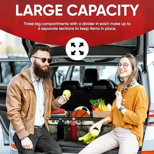 FORTEM Car Trunk Organizer with Cooler, Collapsible Multi Compartment SUV Organizer, Foldable Storage for Car Accessories for Women Men, 600D Oxford, Non Slip Bottom, Securing Straps Soft Cover (105L) - 4