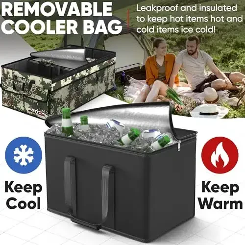 FORTEM Car Trunk Organizer with Cooler, Collapsible Multi Compartment SUV Organizer, Foldable Storage for Car Accessories for Women Men, 600D Oxford, Non Slip Bottom, Securing Straps Soft Cover (105L) - 2