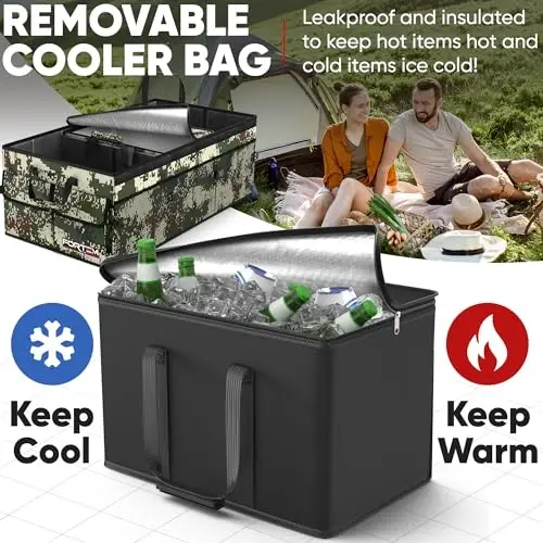 FORTEM Trunk Organizer with Cooler For SUV Car Trunk, Foldable Storage, Car Accessories for Women Men, Collapsible Bag, 600D Oxford, Non Slip Bottom, Straps, Soft Cover (105L) - FORTEM (1)