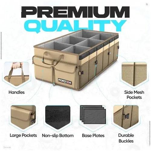 FORTEM Araç Bagaj Organizeri, Katlanabilir Çok Bölmeli SUV Organizer, Kadın Erkek için Araba Aksesuarları için Katlanabilir Saklama, 600D Oxford, Kaymaz Taban, Sabitleme Kayışları, Yumuşak Kapak (85L) - FORTEM (1)