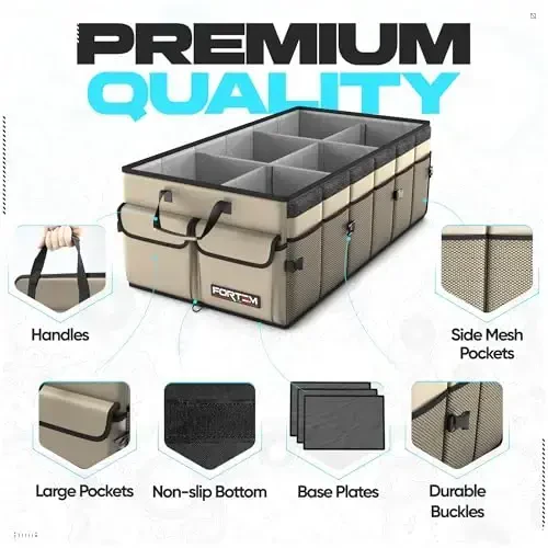 FORTEM Car Trunk Organizer, Collapsible Multi Compartment SUV Organizer, Foldable Storage for Car Accessories for Women Men, 600D Oxford, Non Slip Bottom, Securing Straps, Soft Cover (85L) - 2