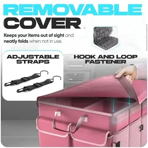 FORTEM Car Trunk Organizer with Cooler, Collapsible Multi Compartment SUV Organizer, Foldable Storage for Car Accessories for Women Men, 600D Oxford, Non Slip Bottom, Securing Straps Soft Cover (105L) - 5