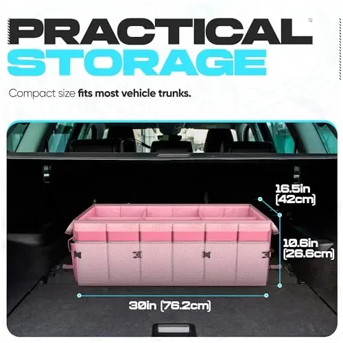 FORTEM Trunk Organizer with Cooler For SUV Car Trunk, Foldable Storage, Car Accessories for Women Men, Collapsible Multi Compartment, 600D Oxford, Non Slip Bottom, Securing Straps, Soft Cover (105L) - 4