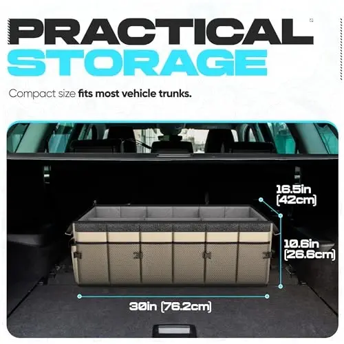FORTEM Trunk Organizer with Cooler For SUV Car Trunk, Foldable Storage, Car Accessories for Women Men, Collapsible Multi Compartment, 600D Oxford, Non Slip Bottom, Securing Straps, Soft Cover (105L) - 4