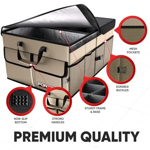FORTEM Trunk Organizer For SUV Car Trunk Organizer, Foldable Storage, Car Accessories for Women Men, Collapsible Bag, 600D Oxford, Non Slip Bottom, Straps, Soft Cover (65L) - FORTEM (1)