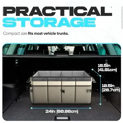 FORTEM Car Trunk Organizer, Collapsible Multi Compartment Car Organizer, Foldable SUV Storage for Car Accessories for Women Men, Non Slip Bottom, Securing Straps, Soft Cover 50L (Beige, Standard) - MODAZONE
