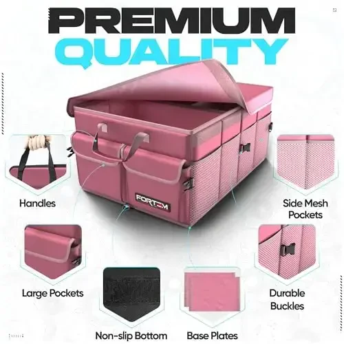 FORTEM Car Trunk Organizer, Collapsible Multi Compartment SUV Organizer, Foldable Storage for Car Accessories for Women Men, 600D Oxford, Non Slip Bottom, Securing Straps, Soft Cover (50L) - 2