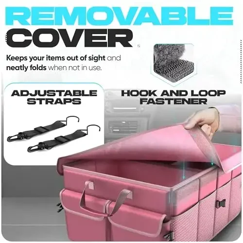 FORTEM Car Trunk Organizer, Collapsible Multi Compartment SUV Organizer, Foldable Storage for Car Accessories for Women Men, 600D Oxford, Non Slip Bottom, Securing Straps, Soft Cover (50L) - 4