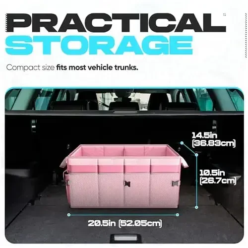 FORTEM Car Trunk Organizer, Collapsible Multi Compartment SUV Organizer, Foldable Storage for Car Accessories for Women Men, 600D Oxford, Non Slip Bottom, Securing Straps, Soft Cover (50L) - 5