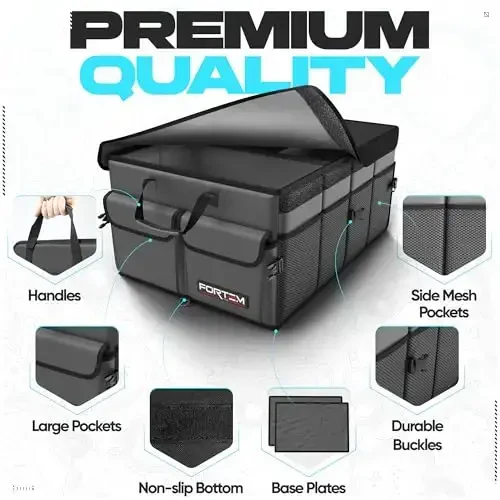 FORTEM Car Trunk Organizer, Collapsible Multi Compartment SUV Organizer, Foldable Storage for Car Accessories for Women Men, 600D Oxford, Non Slip Bottom, Securing Straps, Soft Cover (50L) - 2