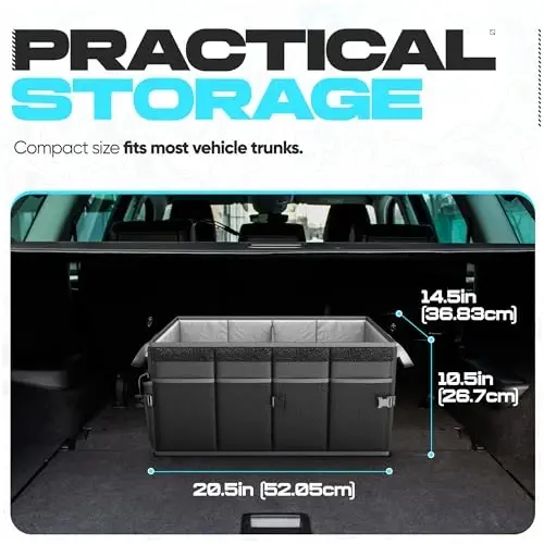 FORTEM Trunk Organizer For SUV Car Trunk Organizer, Foldable Storage, Car Accessories for Women Men, Collapsible Multi Compartment, 600D Oxford, Non Slip Bottom, Securing Straps, Soft Cover (50L) - 4