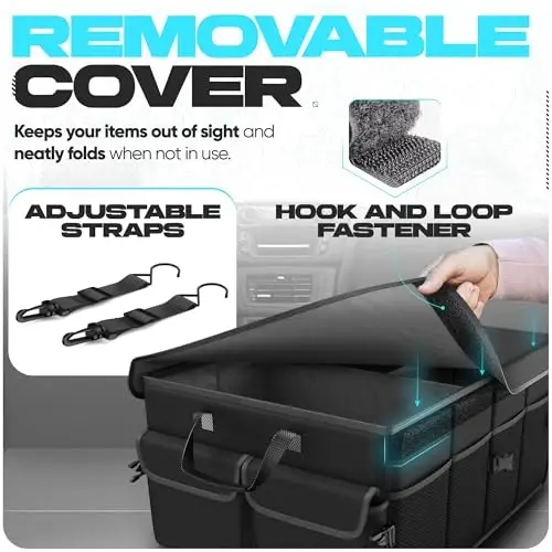 FORTEM Trunk Organizer For SUV Car Trunk Organizer, Foldable Storage, Car Accessories for Women Men, Collapsible Multi Compartment, 600D Oxford, Non Slip Bottom, Securing Straps, Soft Cover (50L) - 5