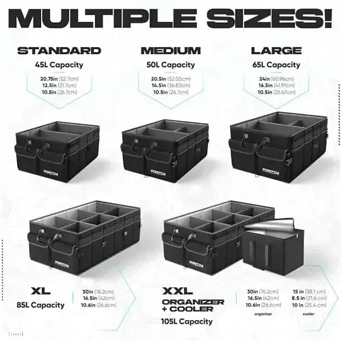 FORTEM Car Trunk Organizer, Collapsible Multi Compartment SUV Organizer, Foldable Storage for Car Accessories for Women Men, 600D Oxford, Non Slip Bottom, Securing Straps, Soft Cover (50L) - 3