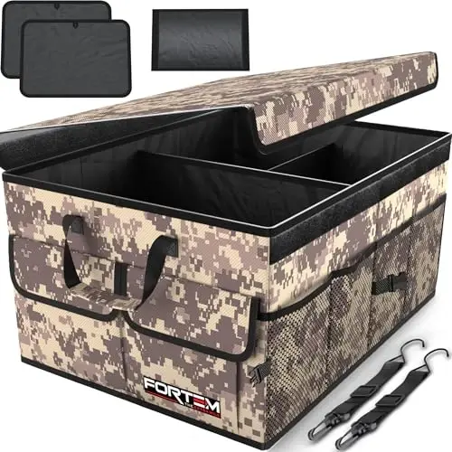 FORTEM Car Trunk Organizer, Collapsible Multi Compartment SUV Organizer, Foldable Storage for Car Accessories for Women Men, 600D Oxford, Non Slip Bottom, Securing Straps, Soft Cover (65L) 