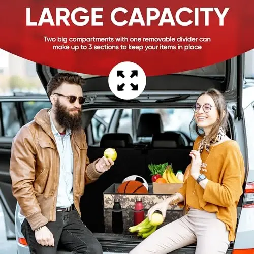 FORTEM Car Trunk Organizer, Collapsible Multi Compartment SUV Organizer, Foldable Storage for Car Accessories for Women Men, 600D Oxford, Non Slip Bottom, Securing Straps, Soft Cover (65L) - 4
