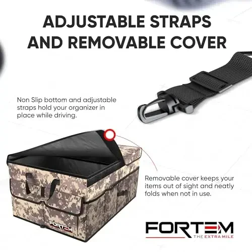 FORTEM Car Trunk Organizer, Collapsible Multi Compartment SUV Organizer, Foldable Storage for Car Accessories for Women Men, 600D Oxford, Non Slip Bottom, Securing Straps, Soft Cover (65L) - 5