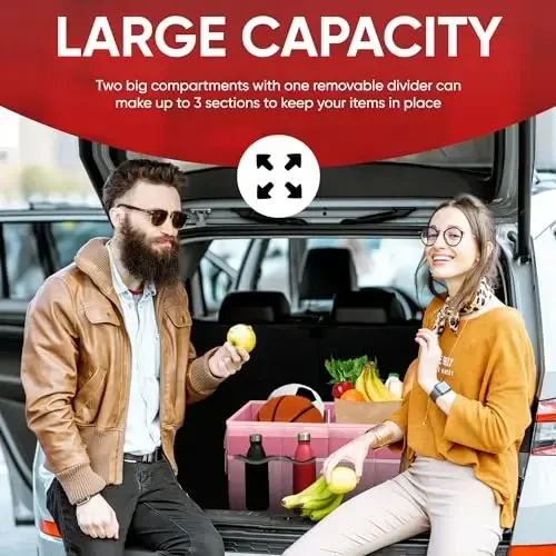 FORTEM Car Trunk Organizer, Collapsible Multi Compartment SUV Organizer, Foldable Storage for Car Accessories for Women Men, 600D Oxford, Non Slip Bottom, Securing Straps, Soft Cover (65L) - 4