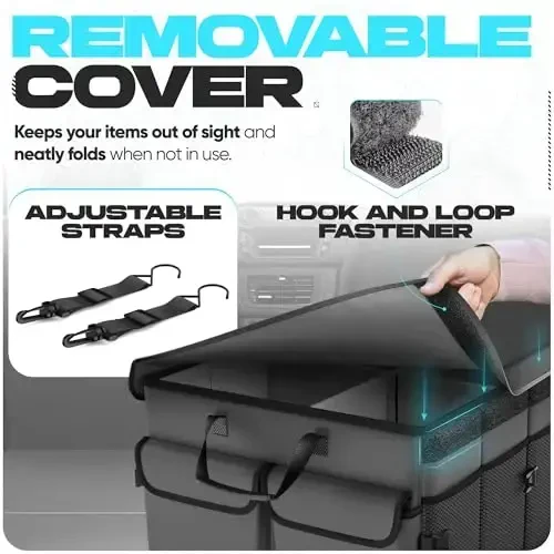 FORTEM Car Trunk Organizer, Collapsible Multi Compartment SUV Organizer, Foldable Storage for Car Accessories for Women Men, 600D Oxford, Non Slip Bottom, Securing Straps, Soft Cover (85L) - 5