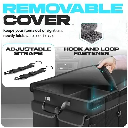 FORTEM Car Trunk Organizer, Collapsible Multi Compartment SUV Organizer, Foldable Storage for Car Accessories for Women Men, 600D Oxford, Non Slip Bottom, Securing Straps, Soft Cover (85L) - 5
