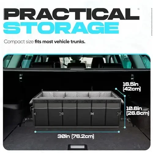 FORTEM Car Trunk Organizer, Collapsible Multi Compartment SUV Organizer, Foldable Storage for Car Accessories for Women Men, 600D Oxford, Non Slip Bottom, Securing Straps, Soft Cover (85L) - 4