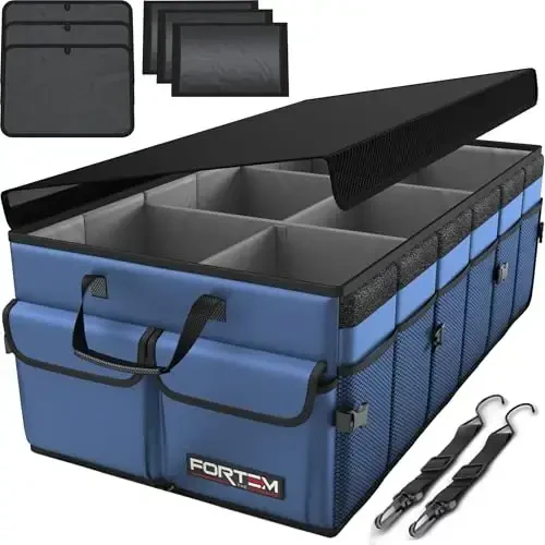 FORTEM Car Trunk Organizer, Collapsible Multi Compartment SUV Organizer, Foldable Storage for Car Accessories for Women Men, 600D Oxford, Non Slip Bottom, Securing Straps, Soft Cover (85L) - 1