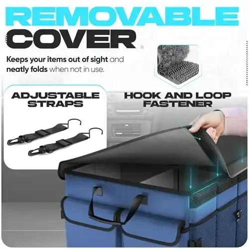 FORTEM Car Trunk Organizer, Collapsible Multi Compartment SUV Organizer, Foldable Storage for Car Accessories for Women Men, 600D Oxford, Non Slip Bottom, Securing Straps, Soft Cover (85L) - 5