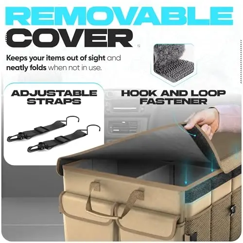 FORTEM Car Trunk Organizer, Collapsible Multi Compartment SUV Organizer, Foldable Storage for Car Accessories for Women Men, 600D Oxford, Non Slip Bottom, Securing Straps, Soft Cover (85L) - 4