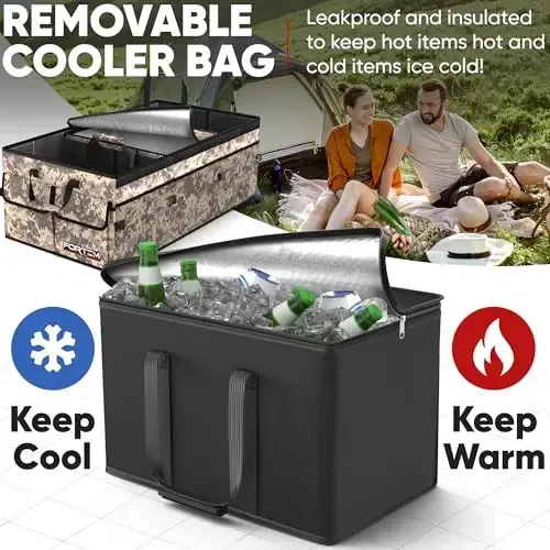 FORTEM Car Trunk Organizer with Cooler, Car Storage Organizer, Collapsible Multi Compartment Car Organizer, SUV Trunk Organizer, Non Slip Bottom, Adjustable Straps Soft Cover (Desert, XXL) - 2