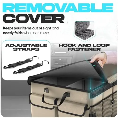 FORTEM Car Trunk Organizer with Cooler, Collapsible Multi Compartment SUV Organizer, Foldable Storage for Car Accessories for Women Men, 600D Oxford, Non Slip Bottom, Securing Straps Soft Cover (105L) - 5