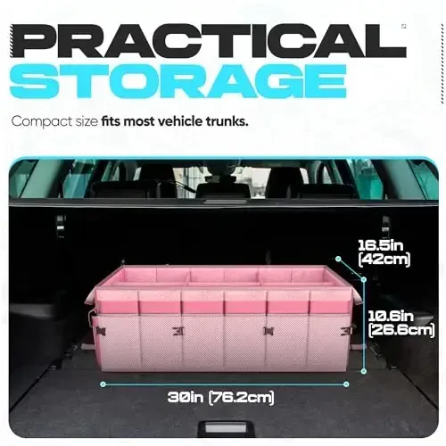 FORTEM Car Trunk Organizer with Cooler, Collapsible Multi Compartment SUV Organizer, Foldable Storage for Car Accessories for Women Men, 600D Oxford, Non Slip Bottom, Securing Straps Soft Cover (105L) - 4
