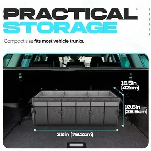 FORTEM Car Trunk Organizer with Cooler, Collapsible Multi Compartment SUV Organizer, Foldable Storage for Car Accessories for Women Men, 600D Oxford, Non Slip Bottom, Securing Straps Soft Cover (105L) - 4