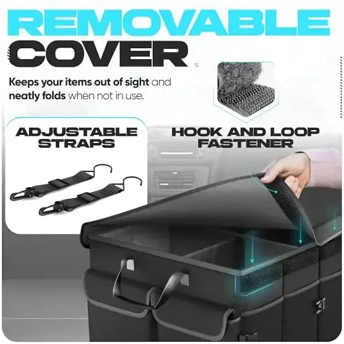 FORTEM Car Trunk Organizer with Cooler, Collapsible Multi Compartment SUV Organizer, Foldable Storage for Car Accessories for Women Men, 600D Oxford, Non Slip Bottom, Securing Straps Soft Cover (105L) - 5