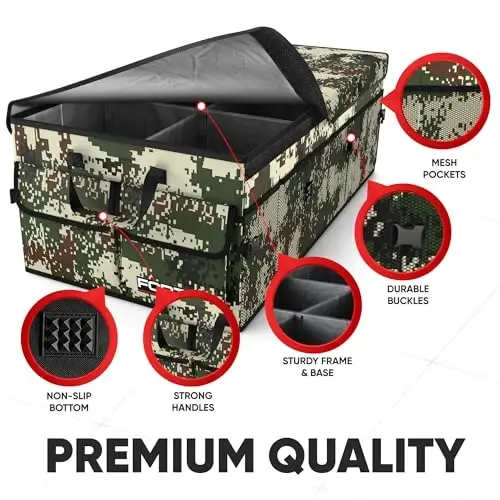 FORTEM Trunk Organizer For SUV Car Trunk Organizer, Foldable Storage, Car Accessories for Women Men, Collapsible Multi Compartment, 600D Oxford, Non Slip Bottom, Securing Straps, Soft Cover (85L) - 2