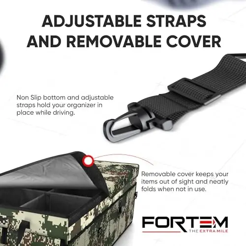 FORTEM Trunk Organizer For SUV Car Trunk Organizer, Foldable Storage, Car Accessories for Women Men, Collapsible Multi Compartment, 600D Oxford, Non Slip Bottom, Securing Straps, Soft Cover (85L) - 4