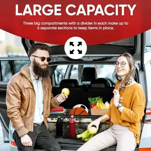 FORTEM Trunk Organizer For SUV Car Trunk Organizer, Foldable Storage, Car Accessories for Women Men, Collapsible Multi Compartment, 600D Oxford, Non Slip Bottom, Securing Straps, Soft Cover (85L) - 3