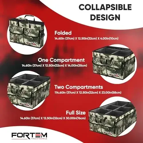 FORTEM SUV avtomobili uchun yuk organizatori, buklanadigan saqlash, ayollar va erkaklar uchun avto aksessuarlari, yig'iladigan ko'p bo'linmali, 600D Oksford, sirpanmaydigan pastki qismi, mahkamlash tasmalari, yumshoq qopqoq (85L) - 5