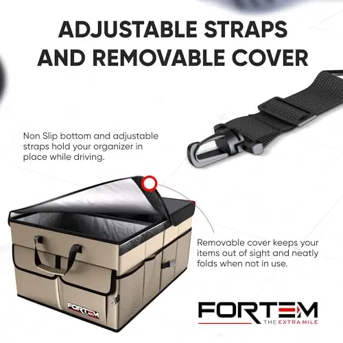 FORTEM Trunk Organizer For SUV Car Trunk Organizer, Foldable Storage, Car Accessories for Women Men, Collapsible Bag, 600D Oxford, Non Slip Bottom, Straps, Soft Cover (65L) - 5