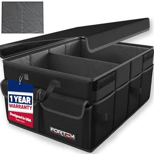FORTEM Trunk Organizer For SUV Car Trunk Organizer, Foldable Storage, Car Accessories for Women Men, Collapsible Multi Compartment, 600D Oxford, Non Slip Bottom, Securing Straps, Soft Cover (45L) 