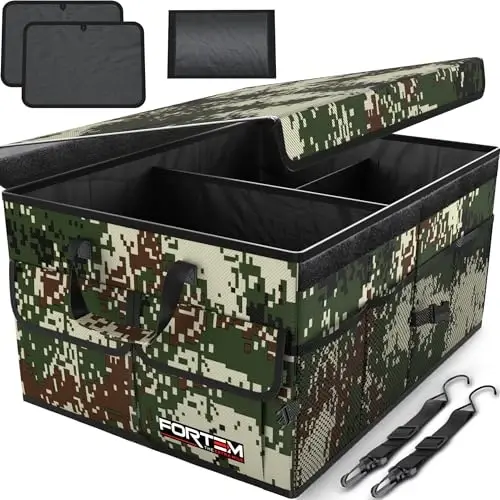 FORTEM Trunk Organizer For SUV Car Trunk Organizer, Foldable Storage, Car Accessories for Women Men, Collapsible Multi Compartment, 600D Oxford, Non Slip Bottom, Securing Straps, Soft Cover (50L) - 1