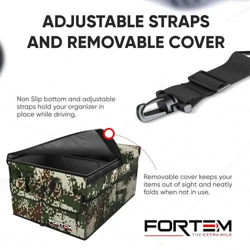 FORTEM Trunk Organizer For SUV Car Trunk Organizer, Foldable Storage, Car Accessories for Women Men, Collapsible Multi Compartment, 600D Oxford, Non Slip Bottom, Securing Straps, Soft Cover (50L) - 4