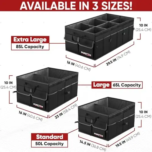 FORTEM Trunk Organizer For SUV Car Trunk Organizer, Foldable Storage, Car Accessories for Women Men, Collapsible Multi Compartment, 600D Oxford, Non Slip Bottom, Securing Straps, Soft Cover (50L) - 6