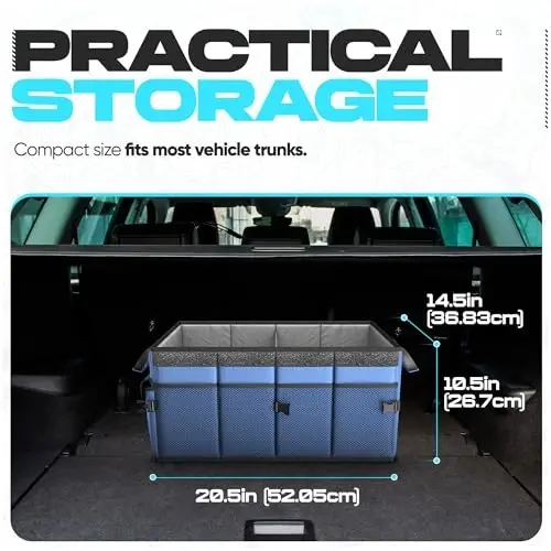FORTEM Trunk Organizer For SUV Car Trunk Organizer, Foldable Storage, Car Accessories for Women Men, Collapsible Multi Compartment, 600D Oxford, Non Slip Bottom, Securing Straps, Soft Cover (50L) - 3