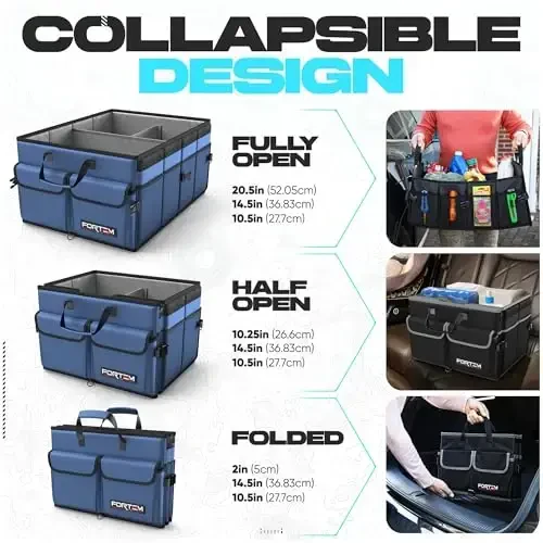FORTEM Trunk Organizer For SUV Car Trunk Organizer, Foldable Storage, Car Accessories for Women Men, Collapsible Multi Compartment, 600D Oxford, Non Slip Bottom, Securing Straps, Soft Cover (50L) - 6
