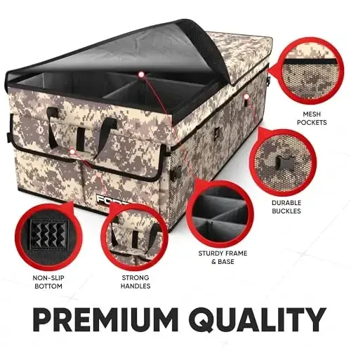 FORTEM Trunk Organizer For SUV Car Trunk Organizer, Foldable Storage, Car Accessories for Women Men, Collapsible Multi Compartment, 600D Oxford, Non Slip Bottom, Securing Straps, Soft Cover (85L) - 2