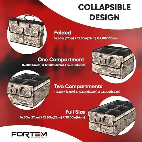 FORTEM Trunk Organizer For SUV Car Trunk Organizer, Foldable Storage, Car Accessories for Women Men, Collapsible Multi Compartment, 600D Oxford, Non Slip Bottom, Securing Straps, Soft Cover (85L) - 5