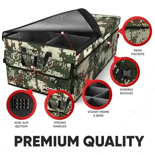 FORTEM Trunk Organizer For SUV Car Trunk Organizer, Foldable Storage, Car Accessories for Women Men, Collapsible Multi Compartment, 600D Oxford, Non Slip Bottom, Securing Straps, Soft Cover (85L) - 2